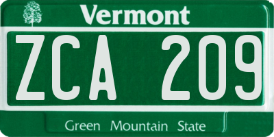 VT license plate ZCA209