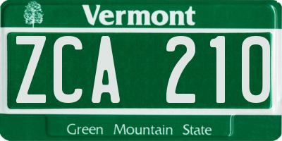 VT license plate ZCA210