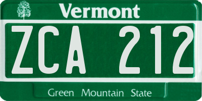 VT license plate ZCA212