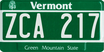 VT license plate ZCA217