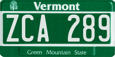 VT license plate ZCA289