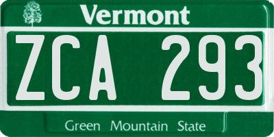 VT license plate ZCA293