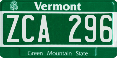 VT license plate ZCA296