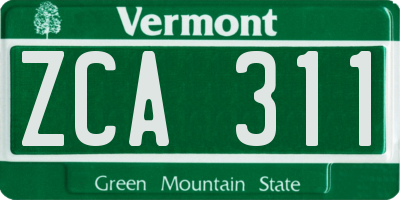 VT license plate ZCA311