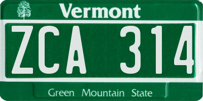 VT license plate ZCA314