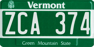 VT license plate ZCA374