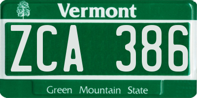 VT license plate ZCA386