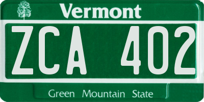 VT license plate ZCA402