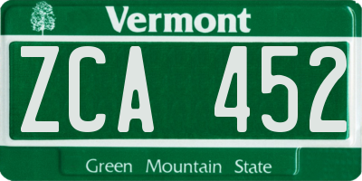 VT license plate ZCA452