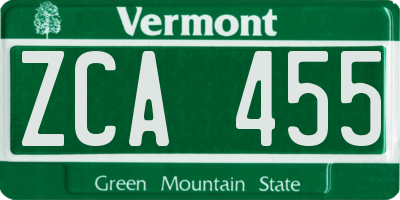 VT license plate ZCA455