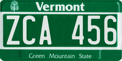VT license plate ZCA456