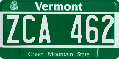 VT license plate ZCA462