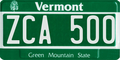 VT license plate ZCA500