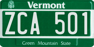 VT license plate ZCA501