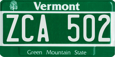VT license plate ZCA502