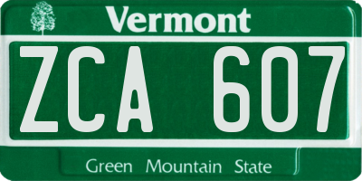 VT license plate ZCA607