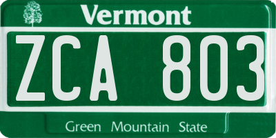 VT license plate ZCA803