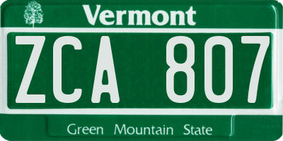 VT license plate ZCA807