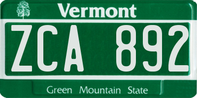 VT license plate ZCA892