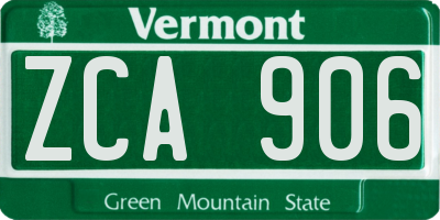 VT license plate ZCA906