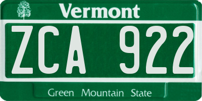 VT license plate ZCA922