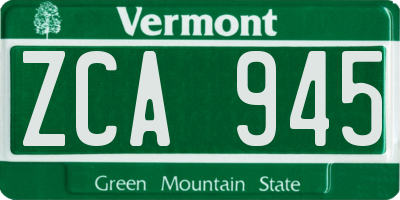 VT license plate ZCA945