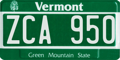 VT license plate ZCA950