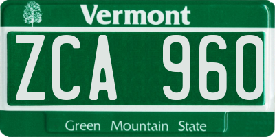 VT license plate ZCA960