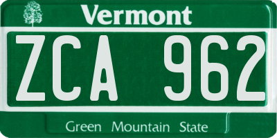 VT license plate ZCA962