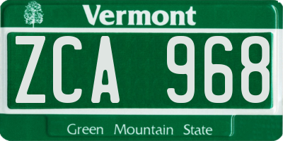 VT license plate ZCA968