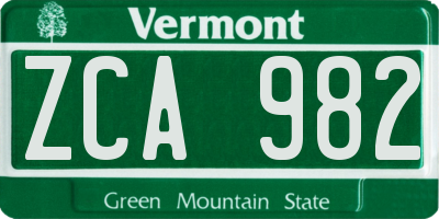 VT license plate ZCA982