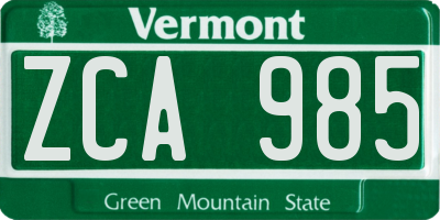 VT license plate ZCA985