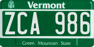VT license plate ZCA986