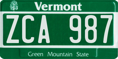 VT license plate ZCA987