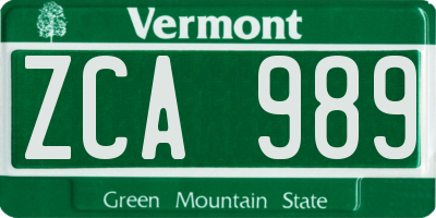 VT license plate ZCA989