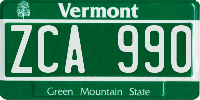 VT license plate ZCA990