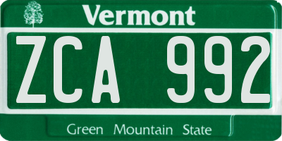VT license plate ZCA992