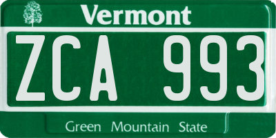 VT license plate ZCA993