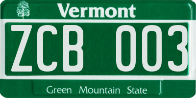 VT license plate ZCB003