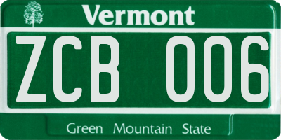 VT license plate ZCB006