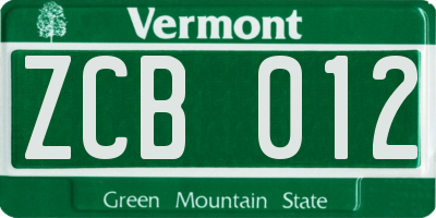 VT license plate ZCB012