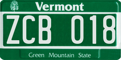 VT license plate ZCB018