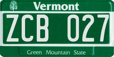 VT license plate ZCB027