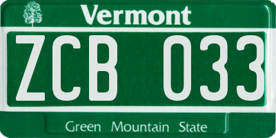 VT license plate ZCB033
