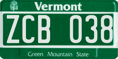 VT license plate ZCB038