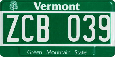 VT license plate ZCB039