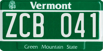 VT license plate ZCB041