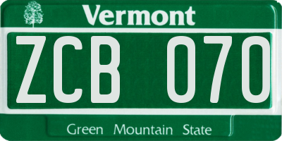 VT license plate ZCB070