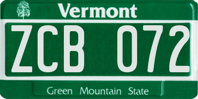 VT license plate ZCB072