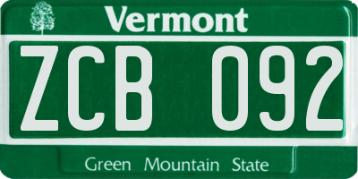 VT license plate ZCB092